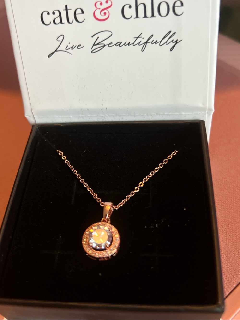 Rose Gold Opal Halo Necklace